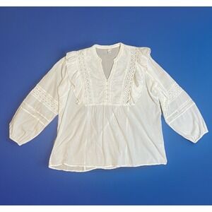 Cato 18/20 White Eyelet Boho Peasant Womens Top Cottagecore Romantic Crochet EUC